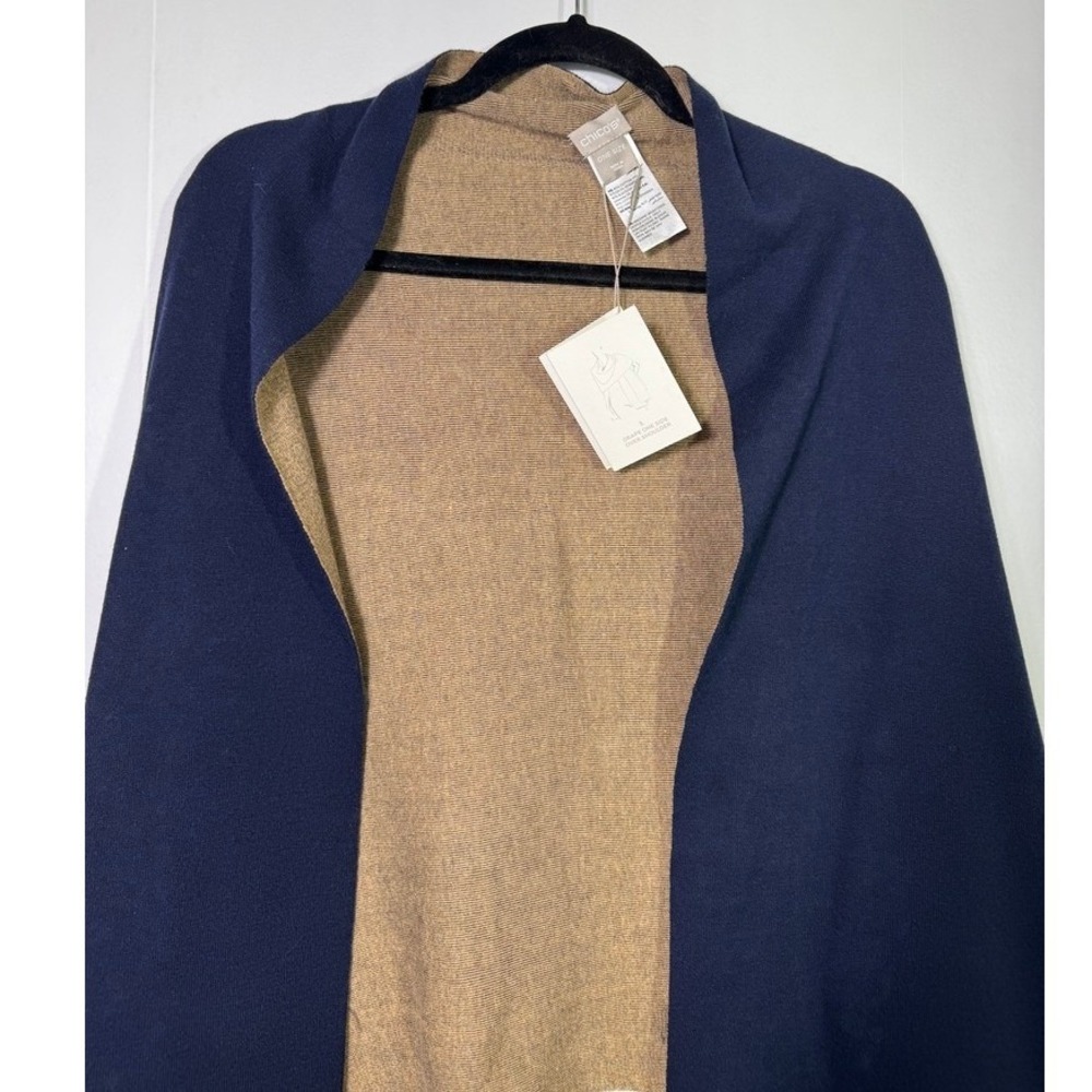 Chico's Reversible Travel Ruana Wrap Navy Blue/Tan One Size NWOT Minimalist Fall - Picture 3 of 12